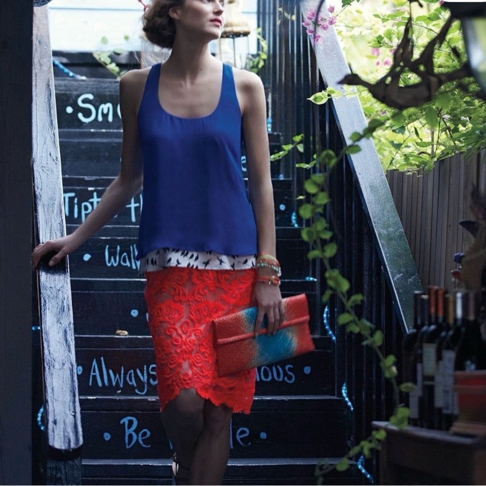 Anthropologie Elegant Orange Lace Pencil Skirt